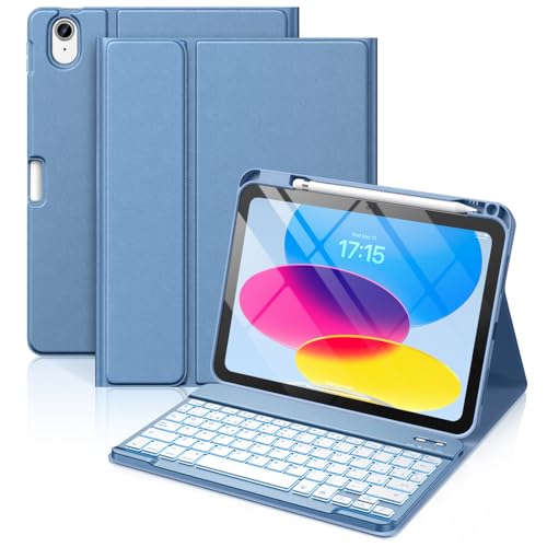 Vobafe Teclado para iPad de 10 geração 2022/11 geração A16 2025 (10,9/11 polegadas), QWERTY espanhol Ñ, retroiluminado de 7 cores Bluetooth magneticamente teclado para iPad 10/11 geração, azul