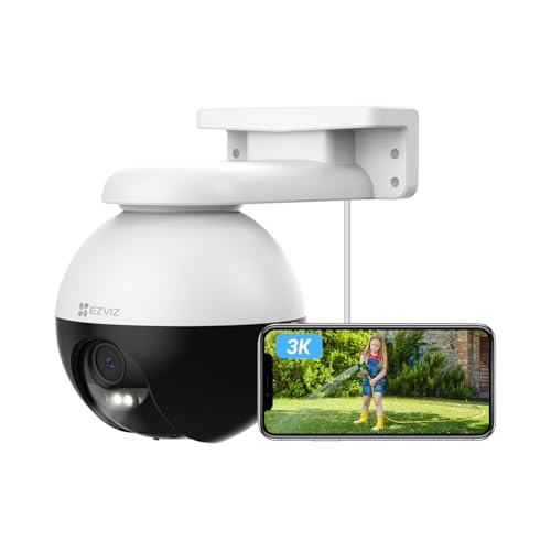 EZVIZ Câmara de vigilância Wi-Fi exterior de 360°, 3K câmara IP de segurança PTZ, visão noturna colorida, deteção IA de pessoas/veículos, seguimento de zoom automático, áudio bidirecional, Alexa,