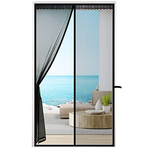 Mosquiteira de porta magnética de varanda, respirável mosquiteira magnética para porta de correr de pátio, porta traseira, uso interior e exterior (150 * 220 cm, preto)