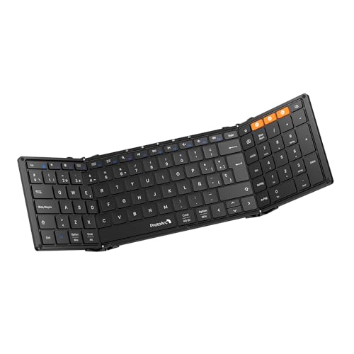 ProtoArc Teclado sem fios dobrável, XK01 teclado espanhol Bluetooth portátil com teclado numérico, tamanho completo, para Android Windows iOS iPhone iPad telemóvel Tablet PC - preto