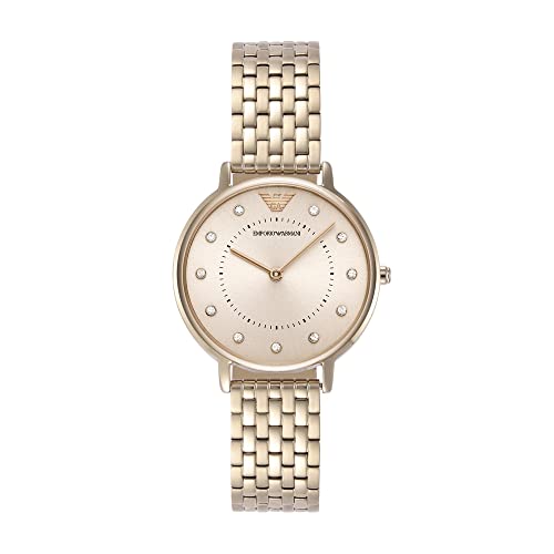 Relógio Emporio Armani para mulher, dois ponteiros, aço inoxidável, tamanho da caixa de 32 mm, Tom dourado claro, talla única, pulseira