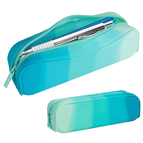 PHOGARY Estojo escolar de silicone, estojo pequeno coleção precisa maquilhagem papelaria Aesthetic para meninas meninos adolescentes estudantes adultos, azul, azul, Organizadores de bolsas