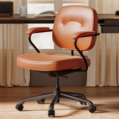 SIHOO L3D Cadeira de escritório moderna - cadeira ergonómica de meados do século com encosto alto, assento largo acolchoado e apoio de braços reguláveis para casa, escritório ou estúdio - castanho