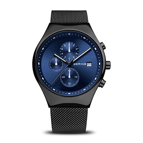 BERING 18842 Reloj de Cuarzo para Hombre con Caja de Acero Inoxidable de 42 mm y Esfera, Correa milanesa, Cristal de Zafiro y Resistencia al Agua de 3 ATM