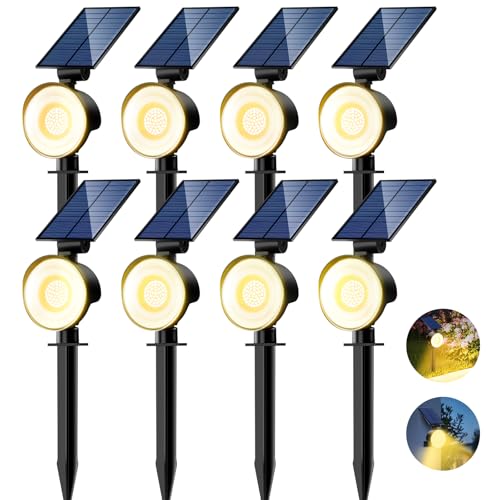 nipify 8 peças luzes solares LED exterior jardim, [53 LED/3 modos] holofotes LED exteriores solares potentes, luz solar impermeável e jardim para caminhos, pátio, terraço