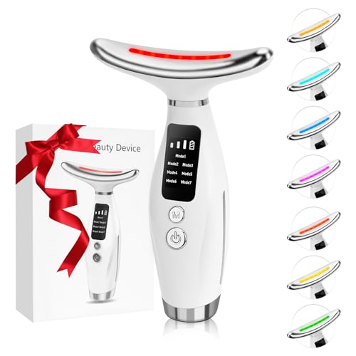 Massajador facial elétrico anti-rugas massagem, 7 LED modos massajador de beleza com aquecimento a 45 °C, 3 frequências redutor de face para pescoço, máquina EMS Lifting para linhas de pescoço