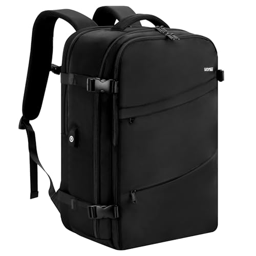 HOMIEE Mochila de viagem 40 l mochila portátil 17,3 polegadas mala de cabine mochila impermeável bagagem de mão homem mulher grande mochila para viagem diário trabalho escolar - preto