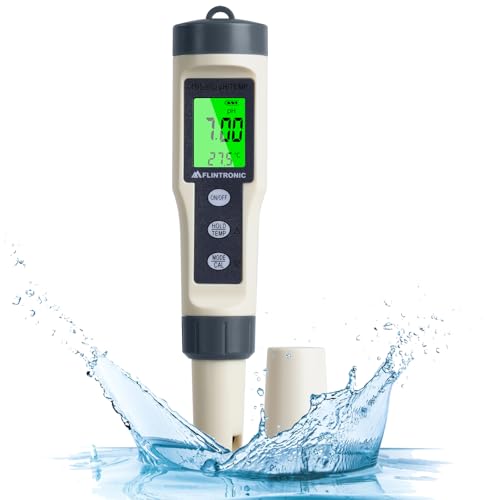 Flintronic Medidor de PH, 4 em 1 PH/TDS/EC/Temperatura testador de qualidade da água, ecrã LCD com retroiluminação verde testador de qualidade da água, para aquários/hidroponia/piscina - cinzento