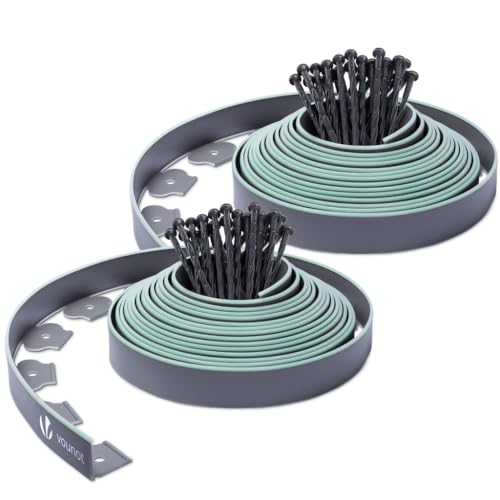 VOUNOT® Borda jardim relva borda flexível de plástico PE, delimitadores de bordas para jardim, borda exterior para a terra, cinza, pedreiras com 60 pinos, comprimento 20 m altura 5 cm, cinzento