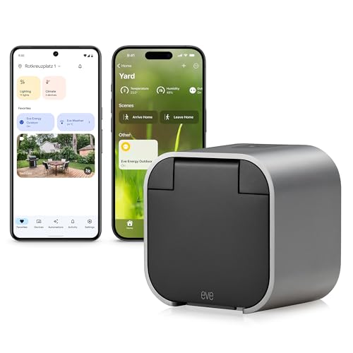 Eve Energy Outdoor (Matter) - tomada inteligente para exterior/tomada para sala húmida, contador de consumo, requer um router de borda Thread; Apple Home, Alexa, Google Home, SmartThings