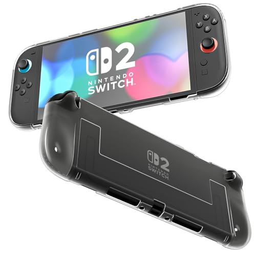 Teyomi Capa transparente compatível com Nintendo Switch 2, capa protetora compatível com Nintendo Switch 2 com 6 pegas de polegar, capa protetora em TPU para Switch 2, design ergonómico