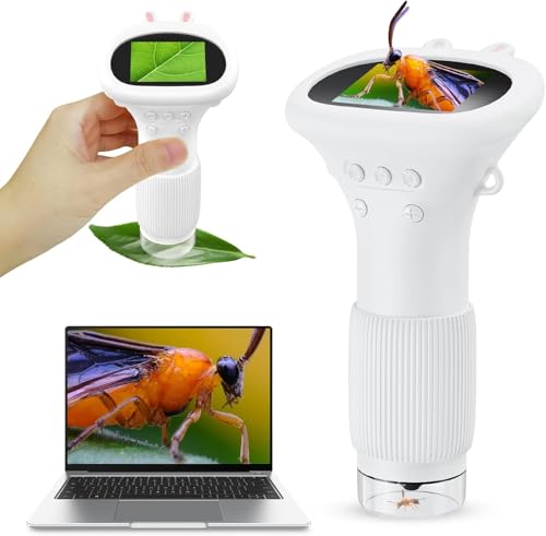 Ashfly Microscópio para crianças 50 x 200X, microscópioPortátil com ecrã IPS de 2,0 polegadas e 8 LED, microscópio presentes para crianças a partir de 3 anos - branco