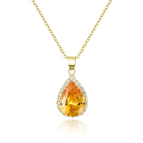 Linawe Colar de corrente com pingente para mulher, colar de pedra natal de diamante simulado, colar de cristal para mulher, conjunto de jóias de moda disponível em tons de ouro, ouro rosa e prata