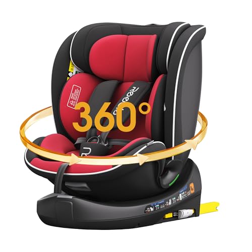 Reecle I-Size Cadeira de carro giratória 360, 40-150 cm (0-12 anos), compatível com ISOFIX (vermelho)