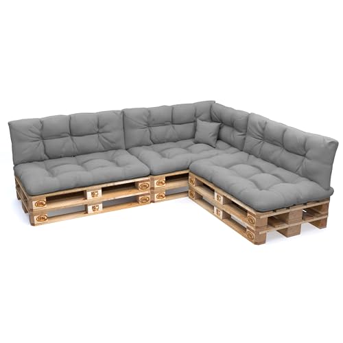 POKAR Conjunto de almofadas de 8 peças para europeu, resistente à água: 3 x 120 x 80 + 3X 120 x 40 1 x 60 x 40 + 1 x 40 x 40, para sofá de paletes, sem palete, cinzento