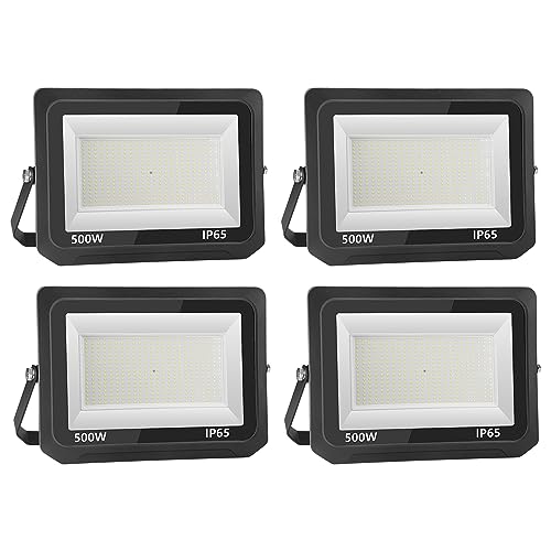 Loyal 4 peças 500 W projetor LED exterior, 50000 LM super brilhante LED iluminação exterior, 6000 K branco frio projetor LED, IP66 impermeável projetor LED, iluminação exterior para jardim, garagem