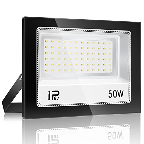 YZYFACAI Foco LED para exterior, 50 W, iluminação de exterior de segurança, 7000 K, branco frio, projetor LED exterior, IP67 impermeável 5000 l, super brilhante holofote LED, para pátio, garagem,