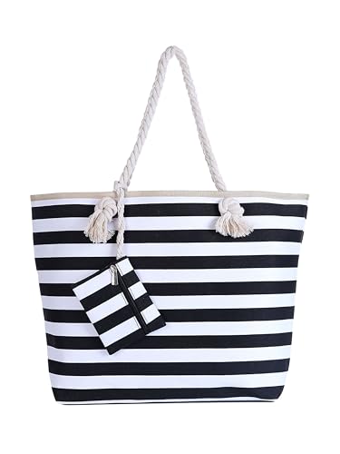 Saco de praia grande com fecho de correr 58 x 38 x 18 cm design marítimo Shopper Saco a tiracolo estilo iate (Yacht Style)