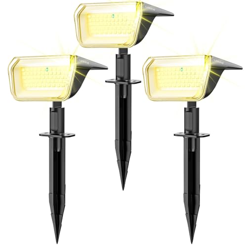 Linkind 60 Luzes solares LED para exterior e jardim, 3000 K branco quente holofotes solares com modo de inverno, 800 LM, impermeável IP67 candeeiros solares para jardim, pátio, calçada, piscina, 3