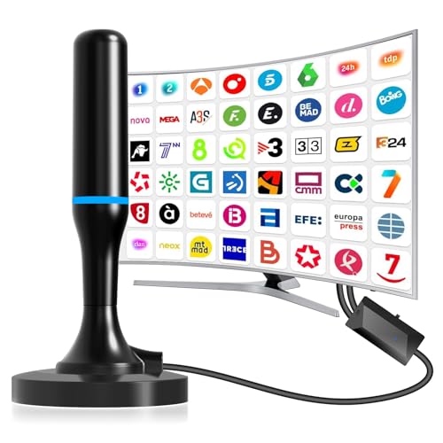 Antena de TV interior, antena de portátil TV digital inteligente HD interior, suporte 4K, 108P com canais locais, pode receber sinais DVB-T2 DVB-T-VHF-UHF (azul (com amplificador))