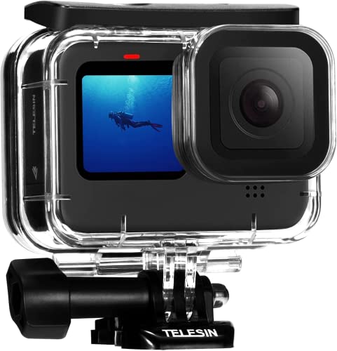 TELESIN Capa de proteção impermeável de 60 m para GoPro Hero 12 Hero 11 Hero 10 Hero 9 Black, capa protetora subaquática impermeável inclui suportes tripé e parafuso de fixação, para Go Pro