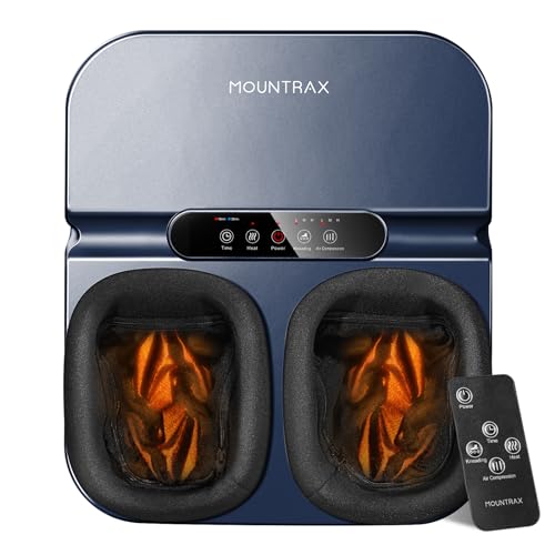 Mountrax Massajador de pés com calor, massageador de pés Shiatsu de amassado profundo, massajador de pés para fascite plantar, adequado a pés até homens tamanho 46 (azul)