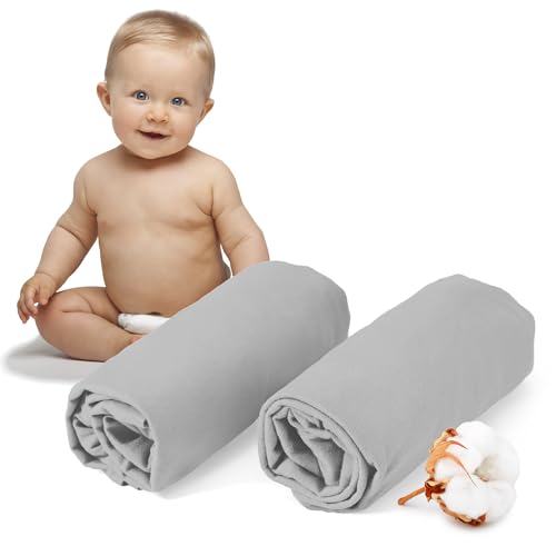 Dreamzie - Conjunto de 2 lençóis berço 40 x 90 algodão ajustáveis - Oeko Tex certificado - cinzento, lençol de baixo berço 40 x 90 algodão 100 %