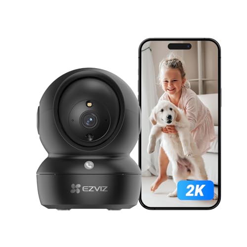 EZVIZ C6N Pro 2K Câmara de vigilância WiFi interior com rastreamento automático, preta câmara IP domicílio WiFi 360° para bebé, visão noturna cor, detecção humana, chamada bidirecional, suporta 512 GB