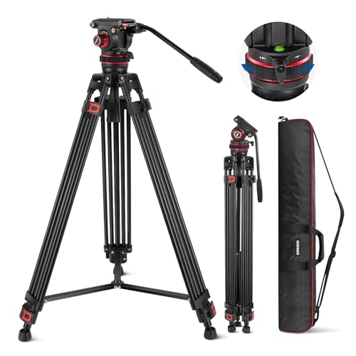 NEEWER Tripé de vídeo de 74" com amortecimento ajustável, placa QR de modo duplo metal resistente compatível com dji RS Gimbals, rotação flexível de 360°/-75°, carga máxima 22 lb/10 kg, TP75