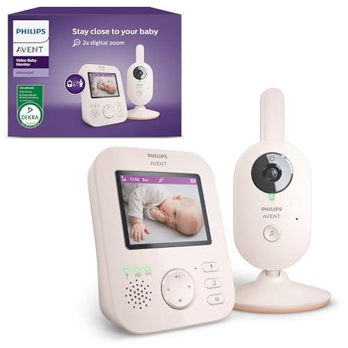 Philips Avent Vigilante para bebés com vídeo: Certificado DEKRA, privado e seguro com câmara e áudio, com ecrã de 2,8", Zoom 2X, visão noturna, áudio bidirecional e nanas, SCD881/26
