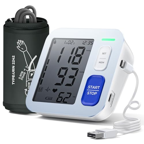 Tensiómetro de braço digital, medidor de tensão arterial profissional, aparelho de tensão arterial com ecrã LCD HD, podem ser registados 2 x 99 dados do utilizador, cabo de carregamento de bateria AA