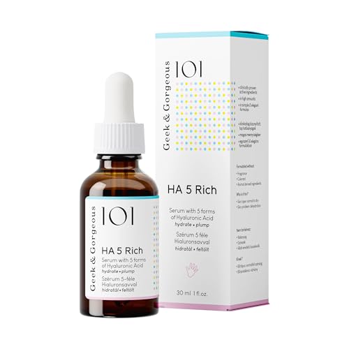 Geek & Gorgeous HA 5 Rich Sérum facial com 5 tipos de ácido hialurónico – hidratação profunda, enchimento e reafirmante para pele normal e seca, 30 ml