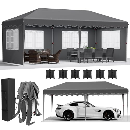 Tenda dobrável 3 x 6, tendas para exteriores, 420D, Oxford, impermeável, pérgolas de jardim com 4 painéis laterais, proteção UV 50, com bolsa de transporte, canteiros para acampar festas casamentos,