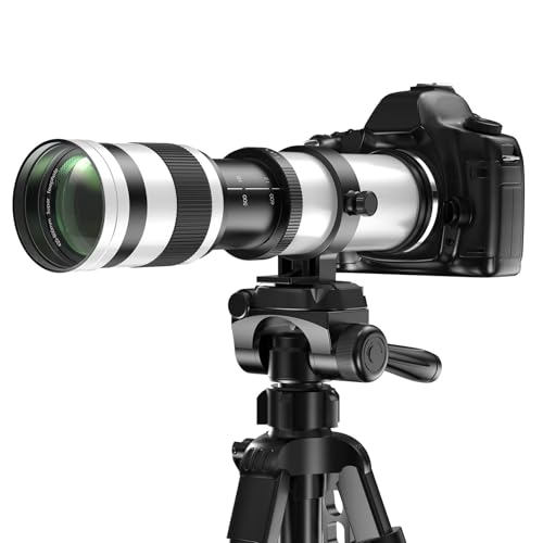 Lightdow EF 420 mm - 800 mm F8,3 alvo manual para Canon EF Mount, lente teleobjetiva de corpo metálico leve, para Canon EF-S armação EOS 90D 7D 6D 5D Mark II/III/IV, Rebel T7 - branco