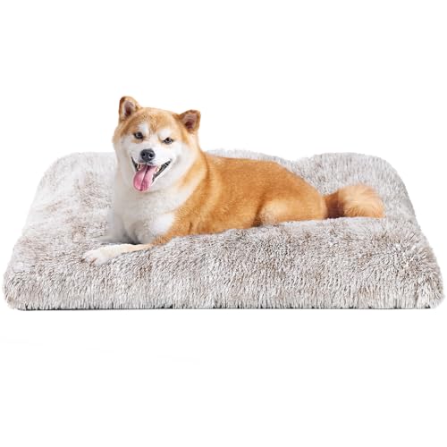EHEYCIGA Pelúcia cama para cães grandes 90 x 60 x 9 cm, colchão e colchão cão lavável, cama de gato macia para inverno, castanho