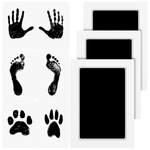 Romon Impressão de pé e mãos, 3 peças tinta impressões bebé recém-nascido, não mancha, não tóxica, kit de impressão de pé ou mão, presente de batismo ou lembrança para bebé, impressão de animais de