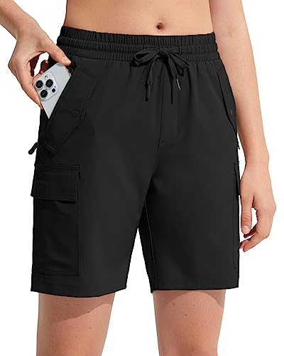 MOCOLY Calções Trekking cargo para mulher calções de verão leves, impermeáveis secagem rápida calções com cintura elástica para caminhadas campismo viagens golfe desportos