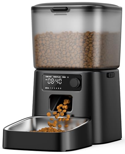 oneisall Alimentador automático para gatos de 3,5 l, dispensador de comida para gatos com temporizador programável, 1 - 6 refeições por dia, dispensador de comida para gatos/cães, com tigela de aço
