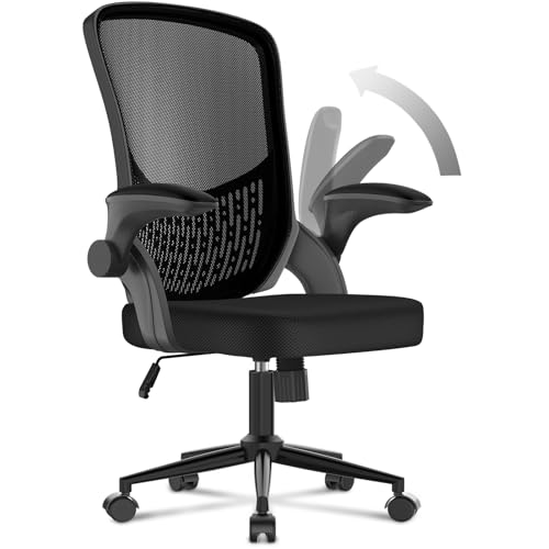 naspaluro Cadeira de escritório ergonómica com braços batíveis 90°, suporte lombar de design exclusivo, tapeçaria de malha respirável, cadeira de secretária giratória 360°, preto