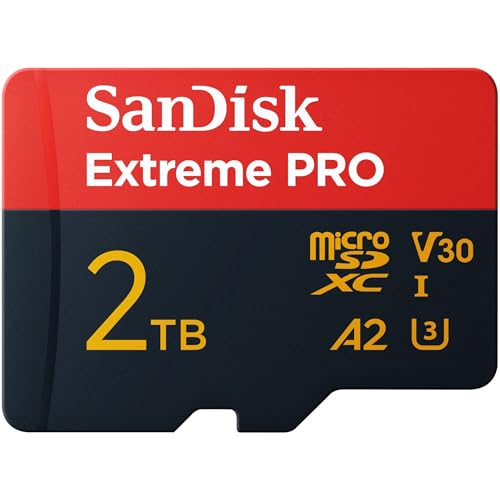 SanDisk 2TB Extreme Pro cartão micro SDXC adaptador SD (para câmaras de ação, drones, smartphones, velocidade de até 250 MB/s, 5K, 4K UHD) desempenho A2, RescuePRO Deluxe, UHS-I, U3, V30