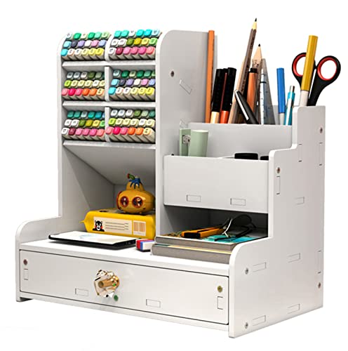 Vikmyer Porta-lápis de madeira, organizador de secretária papelaria multifuncional caixa de suporte para canetas para escritório em casa úteis escolares prateleira de armazenamento (branco-pb17)