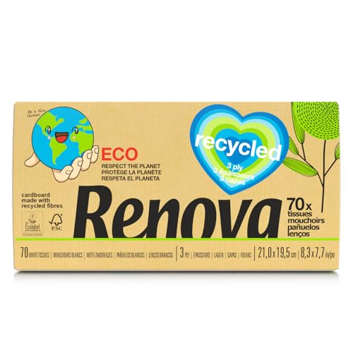 Renova Lenços faciais Renova Recycled | Caixa de 70 lenços, papel reciclado, certificado FSC® e Ecolabel