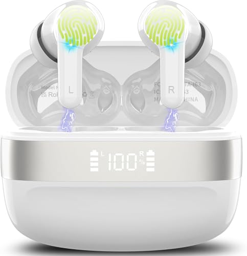 Auriculares sem fios Bluetooth, 3D HiFi estéreo capacetes sem fios Bluetooth 5.3 com 4 cancelamento Mic, 48H Headphones com carregamento rápido USB, IPX7 impermeável auriculares para iOS Android