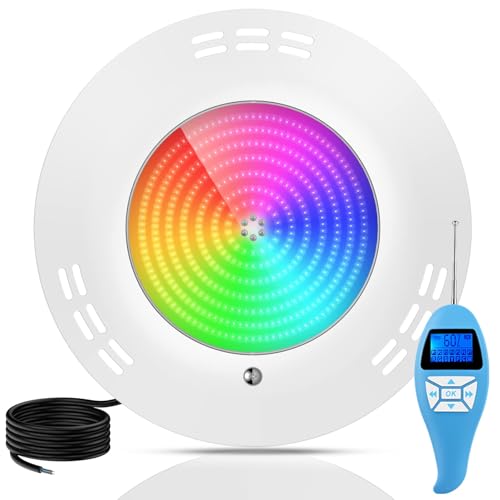 LyLmLe Foco LED plano piscina com enchimento de resina, 35 W lâmpada de piscina RGB multicor com controlo remoto para superfície extraplana, ângulo feixe de 140 °, IP68 impermeável 12 V AC luz