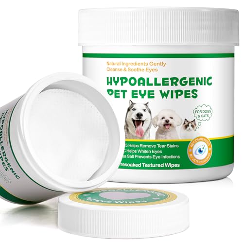 CJXHJY 150 almofadas para os olhos de cão, toalhitas para os olhos para cães, cuidados com os olhos do cão e tira-manchas lacrimais, com ingredientes naturais - limpe suavemente, calma
