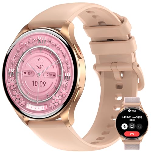IOWODO Relógio inteligente mulher - Smartwatch 1,43" AMOLED com chamadas Bluetooth, monitor cardíaco 24 h, SpO2, sonho, 120 modos de desporto, 2 correias, IP68 para iOS Android