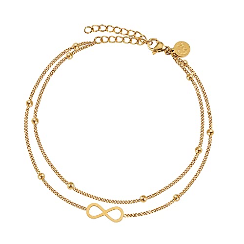 GD GOOD.designs Tornozeleira infinita para mulher I tornozeleira infinita impermeável (22 - 27 cm) em ouro de 18 quilates, prata e ouro rosa I jóias para o tornozelo de mulher com contas
