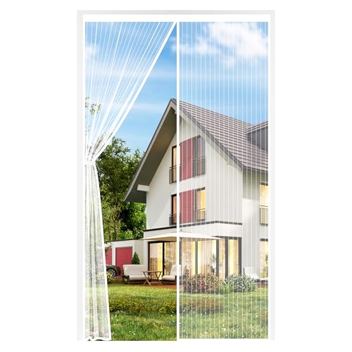 Auxmir Mosquiteira de porta magnética, 90 x 200 cm, solta e espessada, cortina mosquiteira exterior anti-mosquitos mosquitos, fecho automático de tela, ímãs de poliéster e ímans, branco
