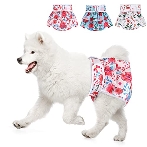 SlowTon Lavar fraldas para cães, 3 Pack calças para cães fáceis de remover com botões ajustáveis, fraldas para s reutilizáveis durante o calor, imersão emocionante