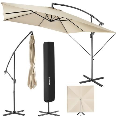 TecTake® Guarda-sol com terraço exterior, guarda-sol de praia com manivela manual e inclinação ajustável, sombrinha de jardim com máxima estabilidade, para-sol, terraço exterior, Ø 250 cm, capa